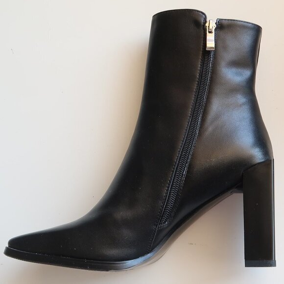 Black Square Toe Real Leather Block Heel Booties - Picture 6 of 10